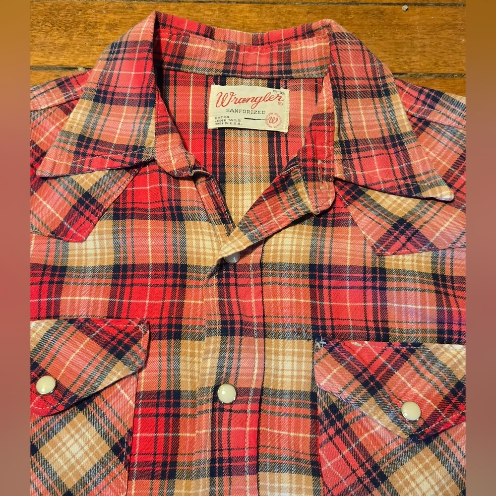 VTG 70s Wrangler Pearl Snap Button Up S Tall - Picture 7 of 8